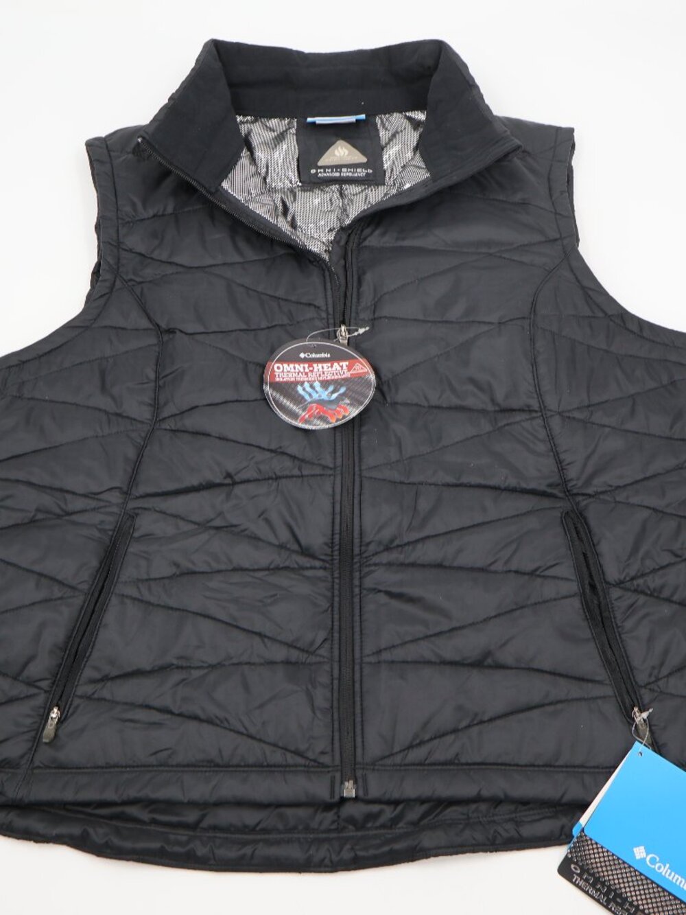 Columbia Puffer Vest Womens 1X Black Omni-Heat Quilted Full Zip Omni-Shield